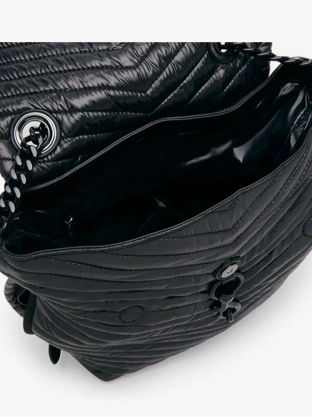 Quilted Black Backpack with Chain Trim